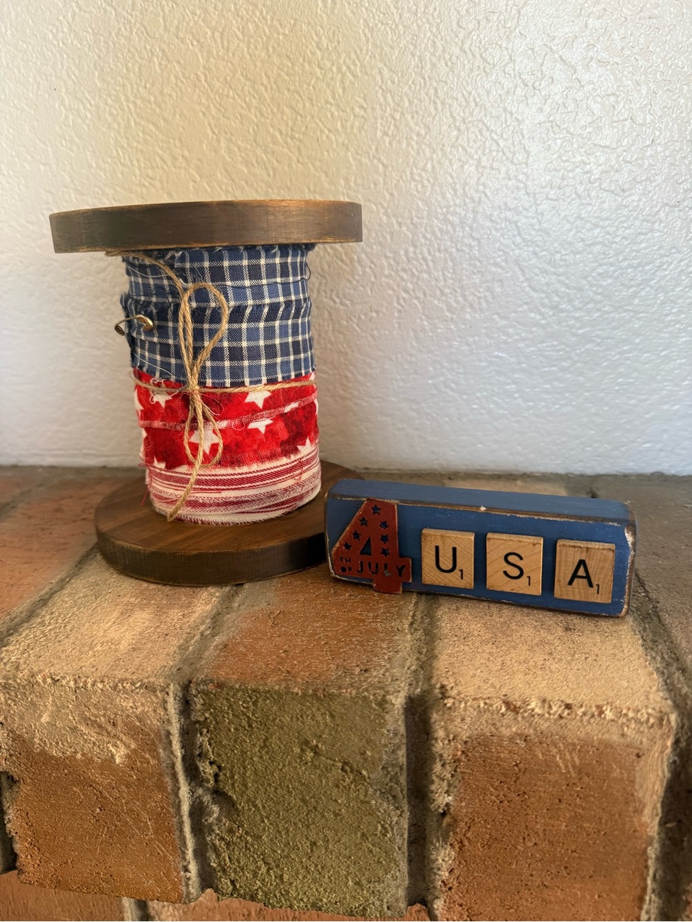 Patriotic Blue and Red Fabric Spool Home Accent